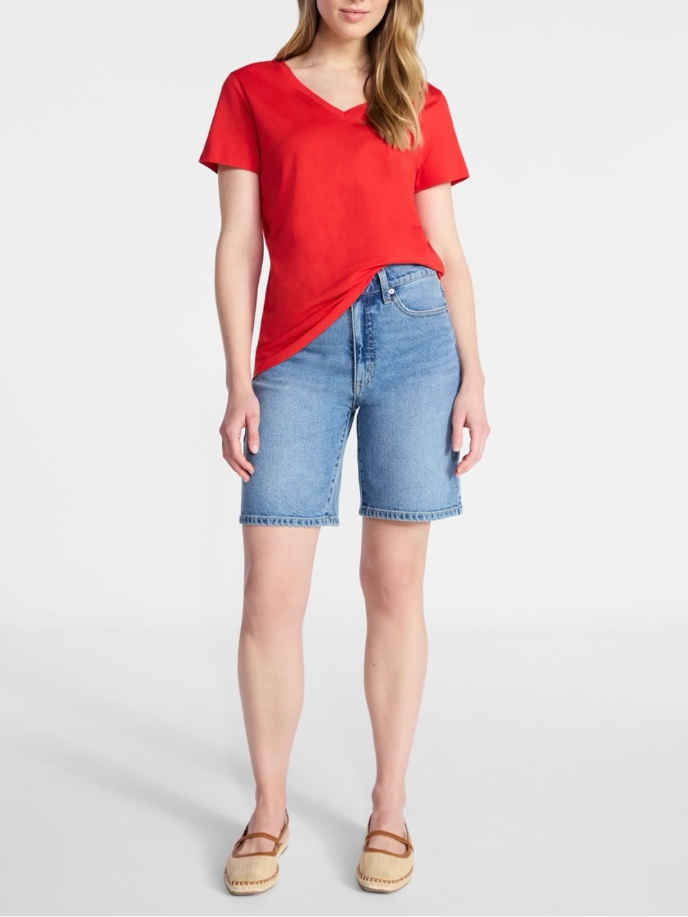 Cotton V-Neck Tee with Short Sleeves